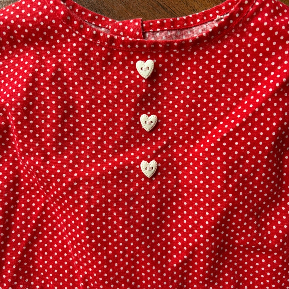 Deuce Love Red Polka Dot Sleeveless Ruffle Dress Heart Buttons Kids - Picture 4 of 5
